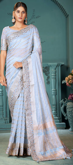 Blue color Saree in Art Silk fabric with Border, Sequence work