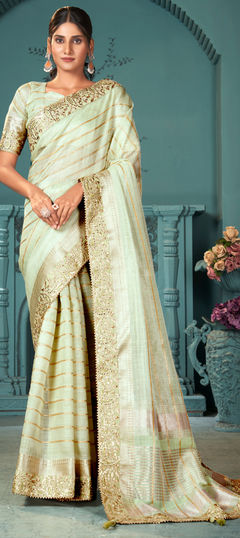 Green color Saree in Art Silk fabric with Border, Sequence work