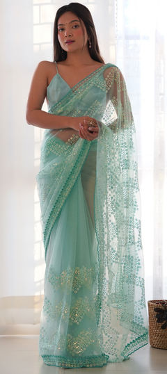 Blue color Saree in Net fabric with Sequence work