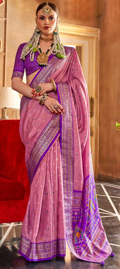 Pink and Majenta color Saree in Art Silk fabric with Weaving work