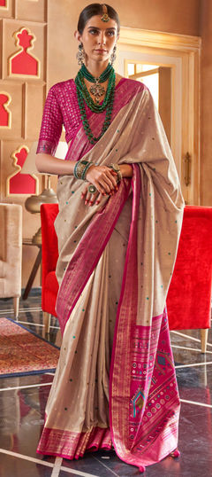 Beige and Brown, Pink and Majenta color Saree in Art Silk fabric with Weaving work