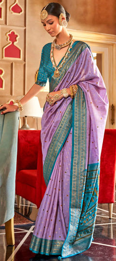 Purple and Violet color Saree in Art Silk fabric with Weaving work