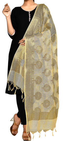 Beige and Brown color Dupatta in Silk cotton fabric with Weaving work