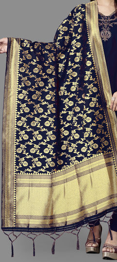 Black and Grey color Dupatta in Banarasi Silk fabric with Weaving work