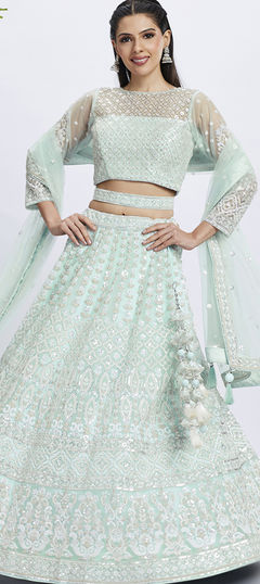 Bridal, Engagement, Wedding Blue color Lehenga in Net fabric with Flared Embroidered, Sequence, Thread work : 1959267