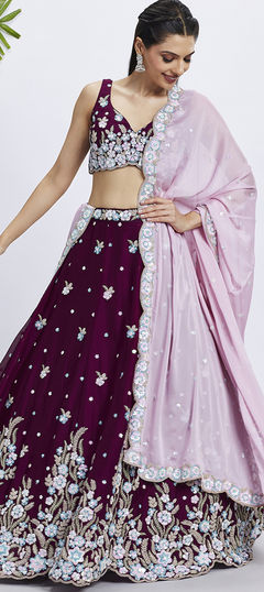 Bridal, Engagement, Wedding Purple and Violet color Lehenga in Georgette fabric with Flared Embroidered, Sequence, Thread work : 1959268