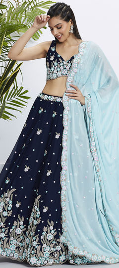 Bridal, Engagement, Wedding Blue color Lehenga in Georgette fabric with Flared Embroidered, Sequence, Thread work : 1959269