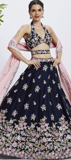 Bridal, Engagement, Wedding Blue color Lehenga in Georgette fabric with Flared Embroidered, Sequence, Thread work : 1959461