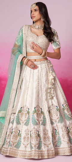 Beige and Brown color Lehenga in Georgette fabric with Embroidered, Sequence, Thread work