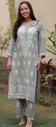 Festive, Party Wear Black and Grey color Salwar Kameez in Rayon fabric with Printed work : 1959569