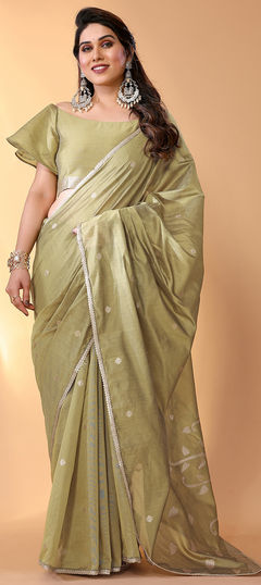 Festive, Traditional Green color Saree in Chanderi Silk fabric with South Weaving work : 1959596