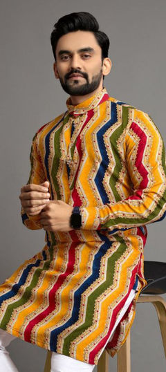 Wedding Multicolor color Kurta in Cotton fabric with Foil Print work : 1959609