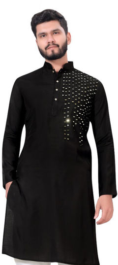 Black and Grey color Kurta in Viscose fabric with Fancy Work work