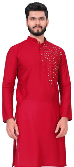 Red and Maroon color Kurta in Viscose fabric with Fancy Work work