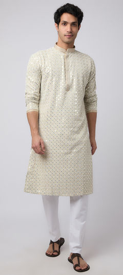 Party Wear Beige and Brown color Kurta Pyjamas in Rayon fabric with Embroidered, Mirror, Sequence work : 1959698