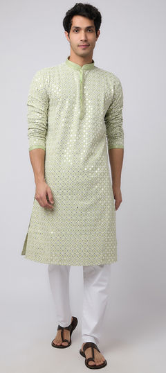 Party Wear Green color Kurta Pyjamas in Rayon fabric with Embroidered, Mirror, Sequence work : 1959699