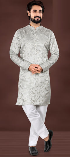 Party Wear Silver color Kurta Pyjamas in Jacquard fabric with Weaving work : 1959707