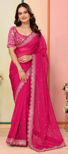 Festive, Traditional Pink and Majenta color Saree in Art Silk fabric with South Embroidered, Sequence, Thread work : 1959744