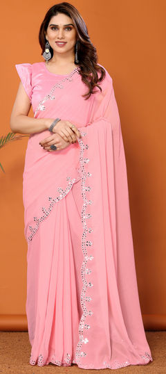 Festive, Party Wear Pink and Majenta color Saree in Georgette fabric with Classic Mirror work : 1959746