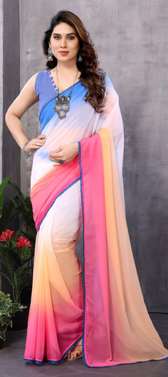 Casual, Party Wear Multicolor color Saree in Georgette fabric with Classic Lace, Printed work : 1959751