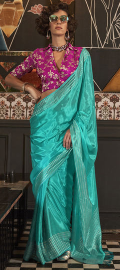 Blue color Saree in Viscose fabric with Weaving work