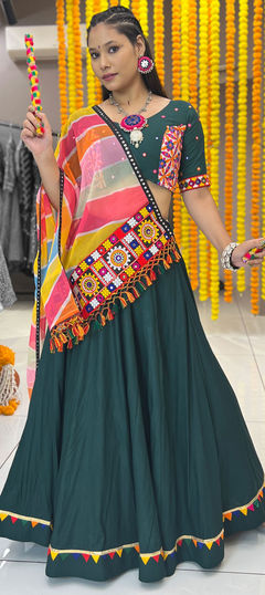 Green color Ready to Wear Lehenga in Rayon fabric with Border, Printed work