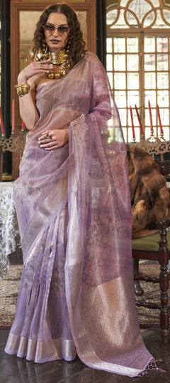 Festive, Traditional Purple and Violet color Saree in Organza Silk fabric with South Weaving work : 1959816