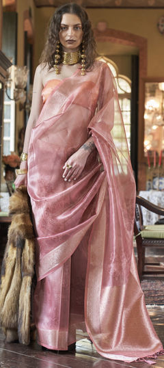 Festive, Traditional Pink and Majenta color Saree in Organza Silk fabric with South Weaving work : 1959821