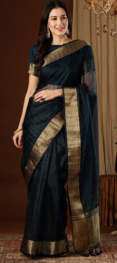 Festive, Party Wear, Traditional Blue color Saree in Organza Silk fabric with Classic Border, Sequence, Zari work : 1959840