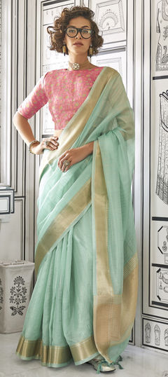 Festive, Party Wear Blue color Saree in Chiffon fabric with Classic Weaving, Zari work : 1959850