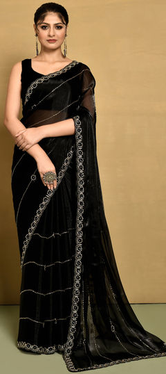 Bridal, Wedding Black and Grey color Saree in Shimmer fabric with Classic Cut Dana, Stone work : 1959875