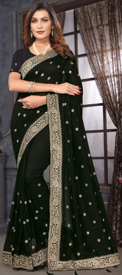 Black and Grey color Saree in Art Silk fabric with Embroidered, Zari work