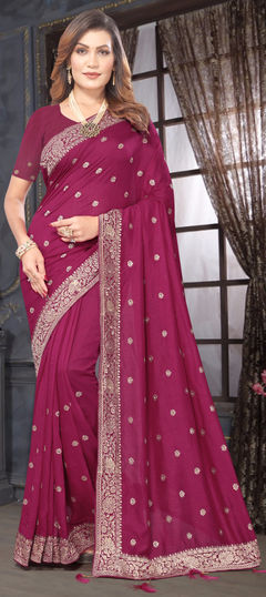 Pink and Majenta color Saree in Art Silk fabric with Embroidered, Zari work