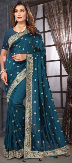 Blue color Saree in Art Silk fabric with Embroidered, Zari work