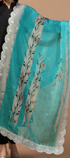 Festive, Party Wear Blue color Dupatta in Organza Silk fabric with Embroidered, Floral, Printed work : 1960004