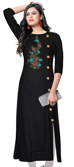 Summer Black and Grey color Kurti in Rayon fabric with Straight Embroidered work : 1960058