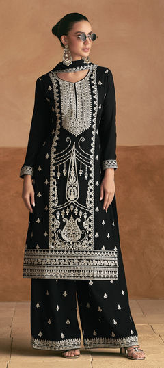 Black and Grey color Salwar Kameez in Silk fabric with Embroidered, Resham, Thread work
