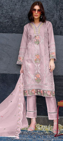 Pink and Majenta color Salwar Kameez in Organza Silk fabric with Embroidered, Sequence work