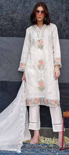 White and Off White color Salwar Kameez in Organza Silk fabric with Embroidered, Sequence work