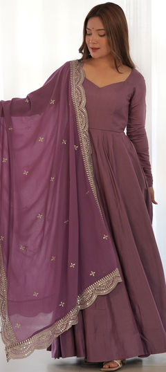 Purple and Violet color Salwar Kameez in Crepe Silk fabric with Sequence work