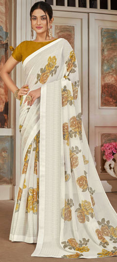 Party Wear, Traditional White and Off White color Saree in Art Silk fabric with Classic, South Floral, Printed work : 1960157