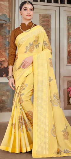 Party Wear, Traditional Yellow color Saree in Art Silk fabric with Classic, South Floral, Printed work : 1960158