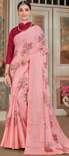 Party Wear, Traditional Pink and Majenta color Saree in Art Silk fabric with Classic, South Floral, Printed work : 1960159