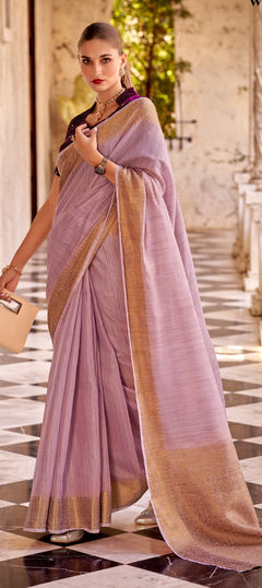 Pink and Majenta color Saree in Linen fabric with Weaving work