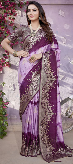 Festive, Reception Purple and Violet color Saree in Viscose fabric with Classic Printed, Tye n Dye, Weaving work : 1960240