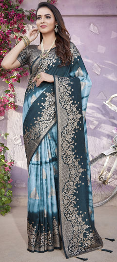 Festive, Reception Blue color Saree in Viscose fabric with Classic Printed, Tye n Dye, Weaving work : 1960247