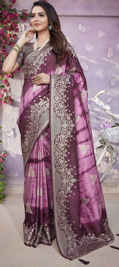 Festive, Reception Pink and Majenta color Saree in Viscose fabric with Classic Printed, Tye n Dye, Weaving work : 1960248