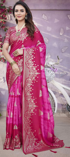 Festive, Reception Pink and Majenta color Saree in Viscose fabric with Classic Printed, Tye n Dye, Weaving work : 1960249