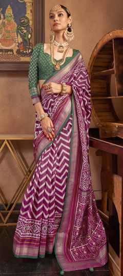 Pink and Majenta color Saree in Art Silk fabric with Printed, Weaving work