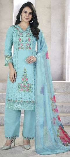 Blue color Salwar Kameez in Viscose fabric with Embroidered, Resham, Thread work